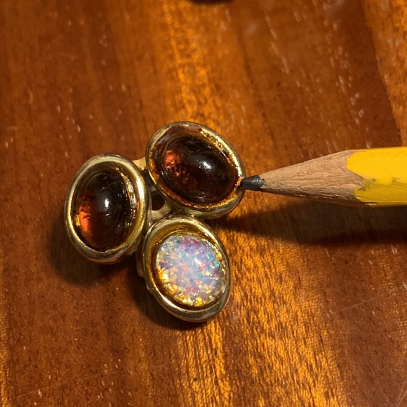 80’s TRIPLE CABOCHON OPAL AND AMBER LOOK EARRINGS - Picture 11 of 12